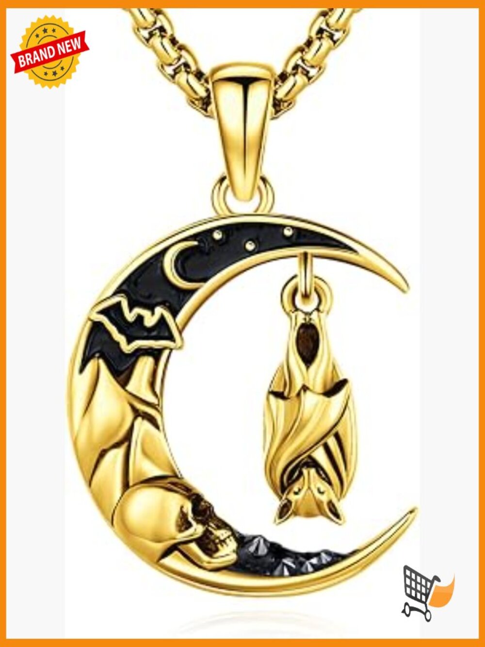 Animal Moon Pendant Necklace Sterling Silver Bat Gothic Jewelry Box Chain